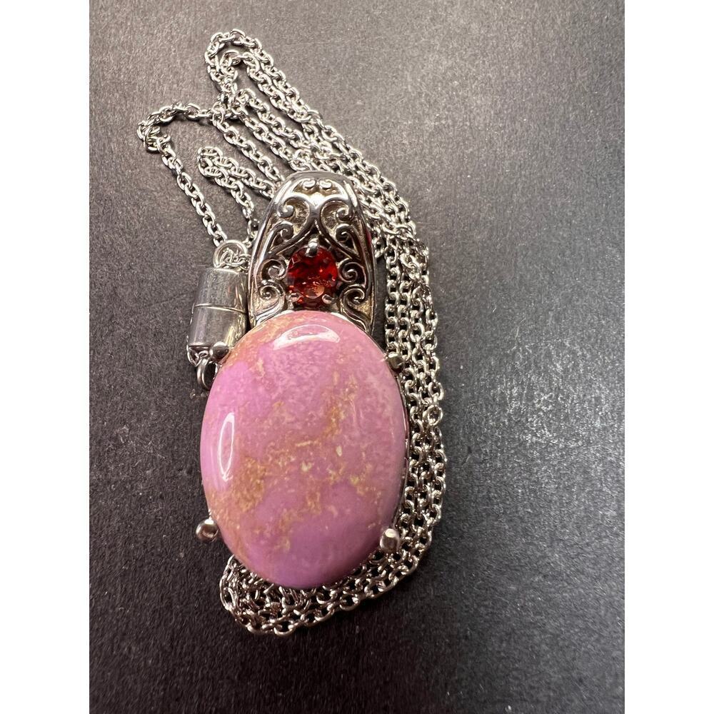 NEW Phosphosiderite and garnet stainless steel pendant 20 inch necklace